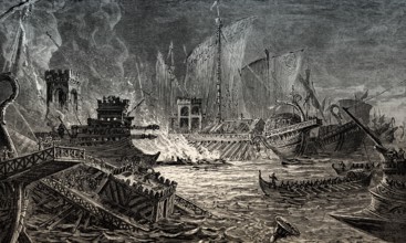 The Battle of Actium on 2 September 31 BC, Ionian Sea, Greece