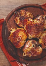 Fried chicken thighs, with spices, homemade, no people