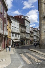 Shops in historic buildings, Rua de Santa Antonio, city centre Guimaraes, northern Portugal