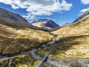 Mountains and Moors over Glen Etive Valley from a drone, Buachaille Etive Mòr, The Buachaille,