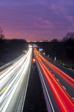Motorway A40, Ruhrschnellweg, near Bochum, dense evening traffic, in front of the motorway junction