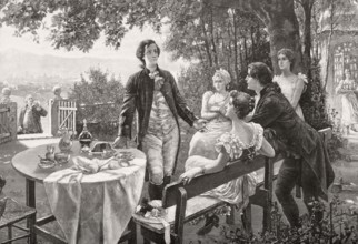 Goethe recites a poem for his mother, sister and their friends, Mühlberg Hill near Frankfurt