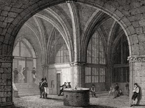 The Conciergerie, prison, Paris, antique steel engraved print, 1831