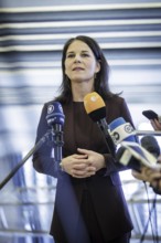 Annalena Bärbock, Federal Foreign Minister, gives a stake-out at the 55th session of the UN Human