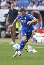 White pigeon on the pitch, grass, being harassed by Jacob Bruun Larsen TSG 1899 Hoffenheim (29)