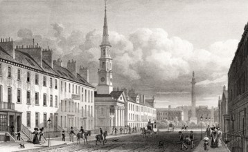 George Street, St Andrew's Church and Lord Melville's Monument, Edinburgh, Scotland, 19th century,