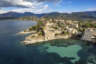 Old town and citadel of Saint-Florent seen from above, Corsica, France