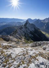 View at the summit of the Große Arnspitze, mountain panorama with Karwendel Mountains and