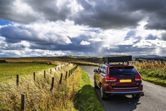4x4 car trip with roof tent on the Scottish wilderness, Scotland, United Kingdom