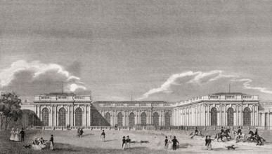 The Grand Trianon, Domain of Versailles, near Paris, antique steel engraved print, 1831