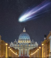 St Peter's night with comet Rome Italy