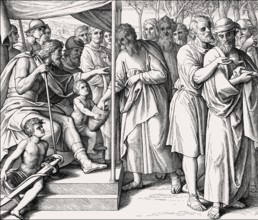 Joshua allocated the land among the twelve tribes, Old Testament, by Julius Schnorr von Carolsfeld,