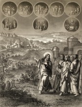 Jesus predicting his own death, New Testament, steel engraving 1853, digitally restored
