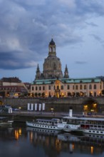 Elbe, paddle steamer, Bruehl's Terrace, Sekundogenitur, dome of the Church of Our Lady, Dresden,