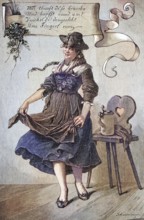 Schuhplattler, traditional dance in Bavaria, here performed by a woman in a dirndl, Germany,