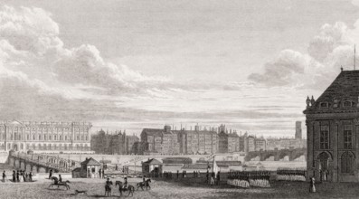 View of Paris, the Institut de France, Paris, antique steel engraved print, 1831