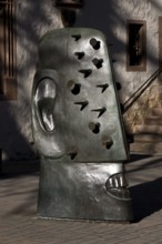 Bronze sculpture Goslarer Nagelkopf by Rainer Kriester at the town hall, Goslar, Lower Saxony,