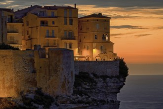 Europe, France, Corsica, Bonifacio at blue hour, sunset, Bonifacio, Corsica, France