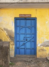 Street scene with blue door, Matancherry, Jew Town, Cochin, Kerala, India