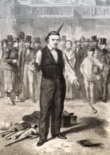 Open air show, Baton player, Paris, France, 1862