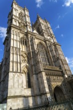 Towers and frontage of Westminster abbey church, Westminster, London, England, UK
