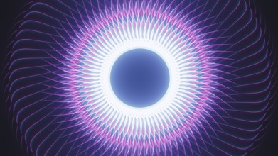 An intriguing arrangement of abstract shapes illuminated by vibrant neon lights captivates viewers