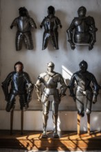 Knights' armour in the armoury in the historic Meersburg Castle, museum, place of interest, Lake