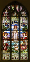 Stained glass east window of the Resurrection by Ward and Hughes c 1884, Theberton church, Suffolk,
