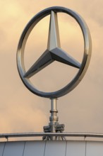 Merdedes star, Daimler, Mercedes-Benz branch, evening atmosphere, Stuttgart-Untertürkheim,