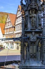 Late Gothic market fountain from around 1500, Bad Urach, Swabian Alb, Baden-Württemberg, Germany