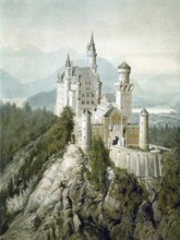 Neuschwanstein Castle, Painting by Adolf Hitler (1889-1945), Historical, digitally restored