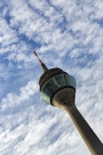 Rhine Tower, diagonal, sunny weather, Düsseldorf, North Rhine-Westphalia, Germany