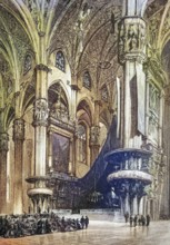 In the cathedral of Milano, Milan, Italy, coloured wood engraving, reproduction from a model from