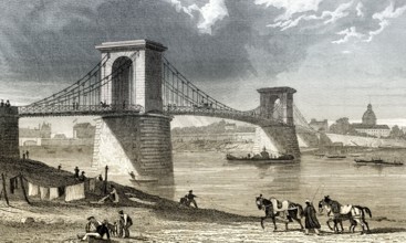 The Passerelle de Constantine, Paris, France, antique steel engraved print, 1831