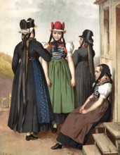 Traditional costumes in Germany around 1820, Baden, St. Georgen, Tennenbrunn, woman in traditional