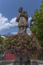 Market fountain with the figure of Saint Nepomuk, Eltmann, Lower Franconia, Bavaria, Germany