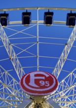 Logo in club colours of Fortuna Düsseldorf on the Ferris wheel, Burgplatz, Düsseldorf, North