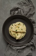 Pierogi, a traditional dish of Polish cuisine, dumplings, top view, close-up, no people