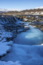 Brúarfoss, waterfall, snow, winter, Golden Circle, Iceland, Scandinavia