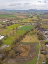 Wide landscape with fields and sparse trees in a rural area, Großbottwar, Ludwigsburg district,