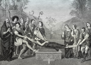 Burial of Saint Cecilia by the Italian painter Cimabue or Cenni di Pepo