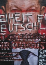 Denigration of a large poster for the 2025 federal election by the SPD with Olaf Scholz, Witten,