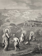 Jesus heals a deaf and mute man, New Testament, steel engraving 1853, digitally restored