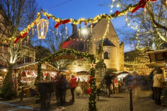 Christmas market, blue hour, Eguisheim, Haut-Rhin, Grand Est Region, Alsace, France
