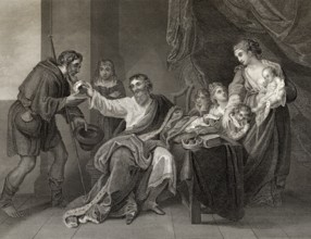 Alfred der Große, 847-899, König der Westsachsen, teilt sein Brot mit einem armen Pilger, 9.