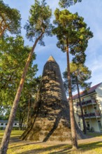 Historic pointed bunker, high bunker of the Winkel type, air-raid shelter in Wünsdorf, Zossen,