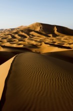 Sand dunes, sunset, near Merzouga, Meknès-Tafilalet region, Erg Chebbi, northern Sahara, Morocco