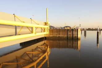 Ems barrier, building, Gandersum, ship overpass, Moormerland, East Frisia, Germany