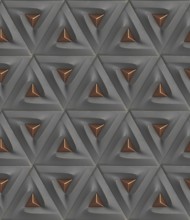 3D geometric pattern featuring triangular shapes with metallic accents. Ideal for modern wallpaper,