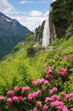 Wyssebach Falls plunges over a striking cliff, Canton of Bern, Switzerland